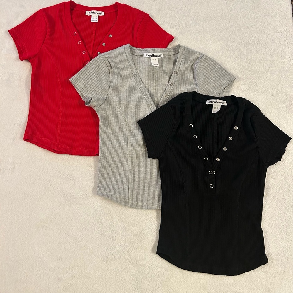 Charlotte Russe 3 Piece Bundle Apparel Tops Red Sz M Gray Sz S,Black Sz S y2k